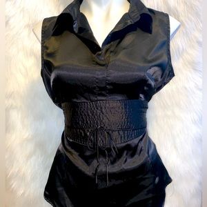 Black silky fitted blouse